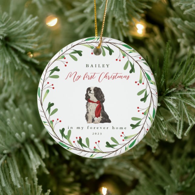 Sweet Dog's First Christmas with Name and Year Ceramic Tree Decoration (Tree)