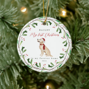 Sweet Dog's First Christmas with Name and Year Ceramic Tree Decoration