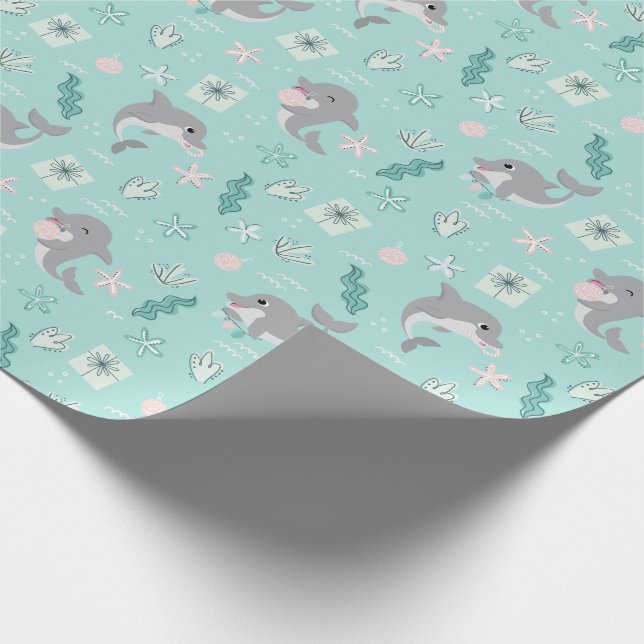 Sweet Dolphin Christmas Wrapping Paper (Corner)