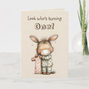Sweet Donkey First Birthday for One Year Old Card
