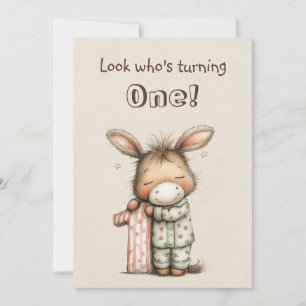 Sweet Donkey First Birthday for One Year Old Flat Card