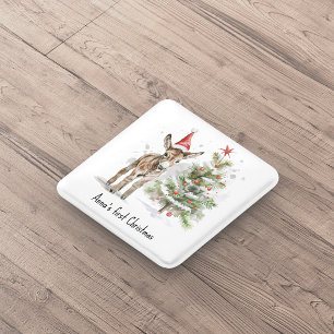 Sweet Donkey's First Christmas, custom 15 Cm Square Badge