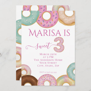 Sweet Donut Birthday   Colorful Kids Party -  Invitation