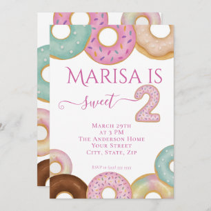 Sweet Donut Birthday   Colorful Kids Party -  Invitation