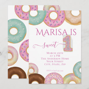 Sweet Donut Birthday   Colorful Kids Party -  Invitation