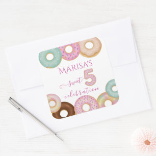 Sweet Donut Birthday   Colorful Kids Party -  Square Sticker