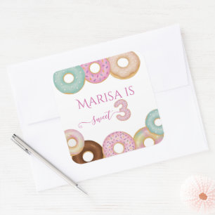 Sweet Donut Birthday   Colorful Kids Party -  Square Sticker