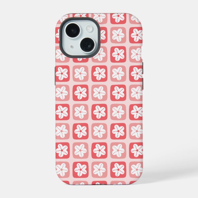 Sweet Dot Petals Pink Background iPhone 15 Case (Back)