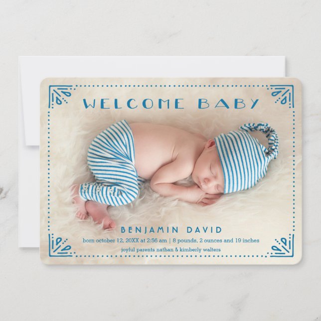 Sweet Dotted Frame Birth Announcement (Front)