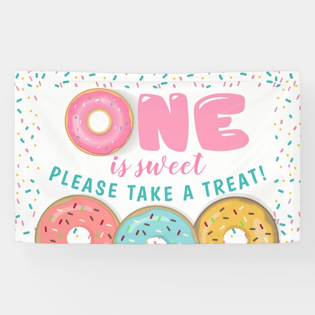 Sweet Doughnut 1st Birthday Party Take A Treat Ban Banner (Horizontal)