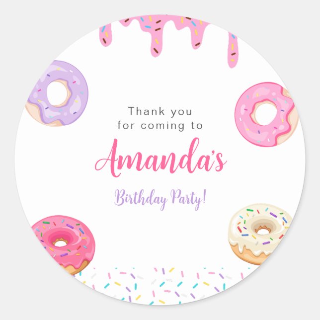Sweet Doughnut Birthday Classic Round Sticker (Front)