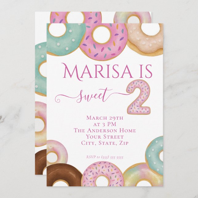 Sweet Doughnut Birthday | Colourful Kids Party -  Invitation (Front/Back)