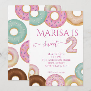 Sweet Doughnut Birthday   Colourful Kids Party -  Invitation
