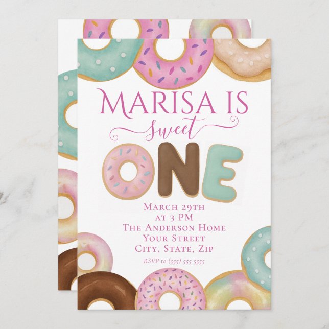 Sweet Doughnut Birthday | Colourful Kids Party -  Invitation (Front/Back)