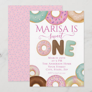 Sweet Doughnut Birthday   Colourful Kids Party -  Invitation