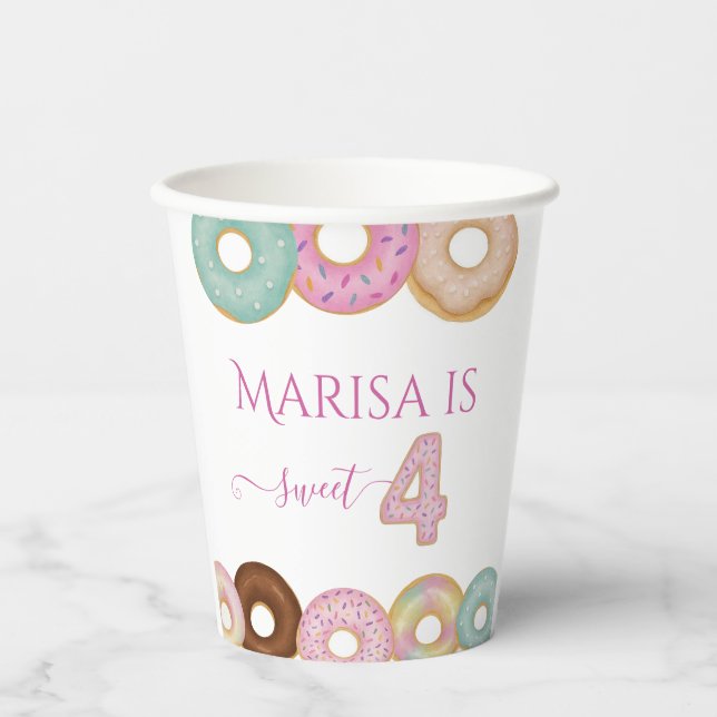 Sweet Doughnut Birthday | Colourful Kids Party -  Paper Cups (Front)