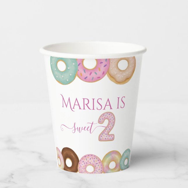 Sweet Doughnut Birthday | Colourful Kids Party -  Paper Cups (Front)