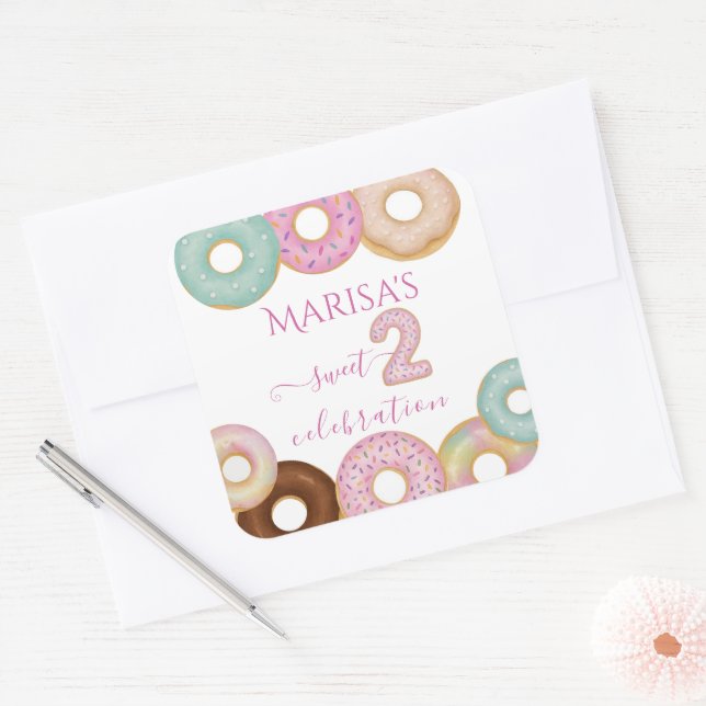 Sweet Doughnut Birthday | Colourful Kids Party -  Square Sticker (Envelope)