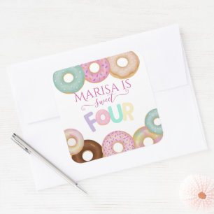 Sweet Doughnut Birthday   Colourful Kids Party -  Square Sticker