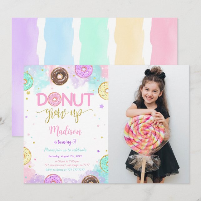 Sweet Doughnut Birthday Photo Invitation (Front/Back)