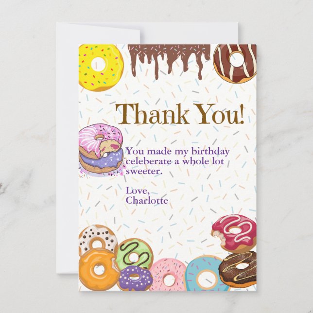 Sweet Doughnut Birthday Thank You Card (Front)