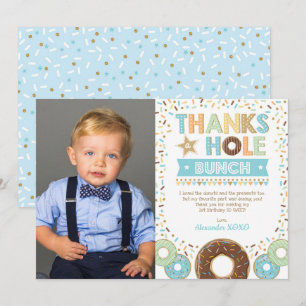 Sweet Doughnut Boy Birthday Photo Thank You Card