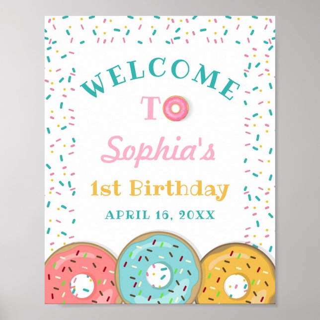 Sweet Doughnut Party Doughnut Birthday Welcome Poster (Front)