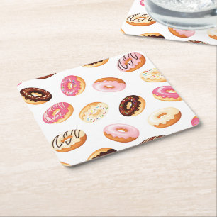 Sweet Doughnut Pattern Square Paper Coaster