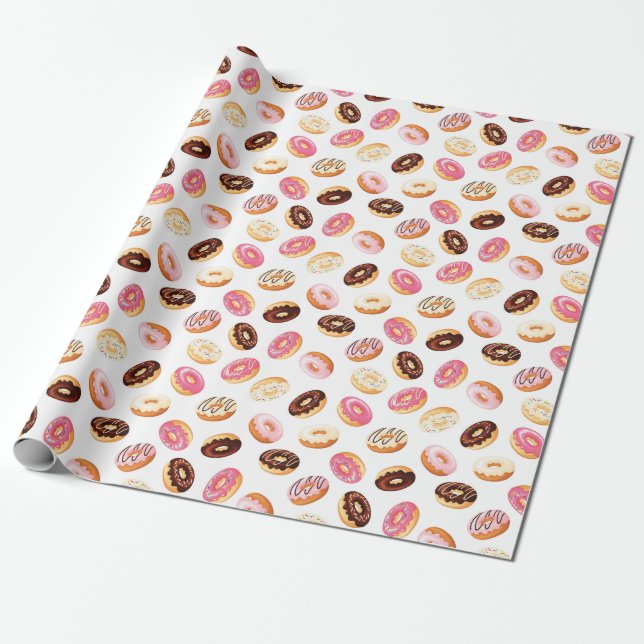 Sweet Doughnut Pattern Wrapping Paper (Unrolled)