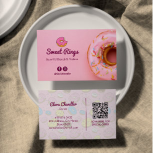 Sweet Doughnuts Business Pink Cute Barcode Business Card