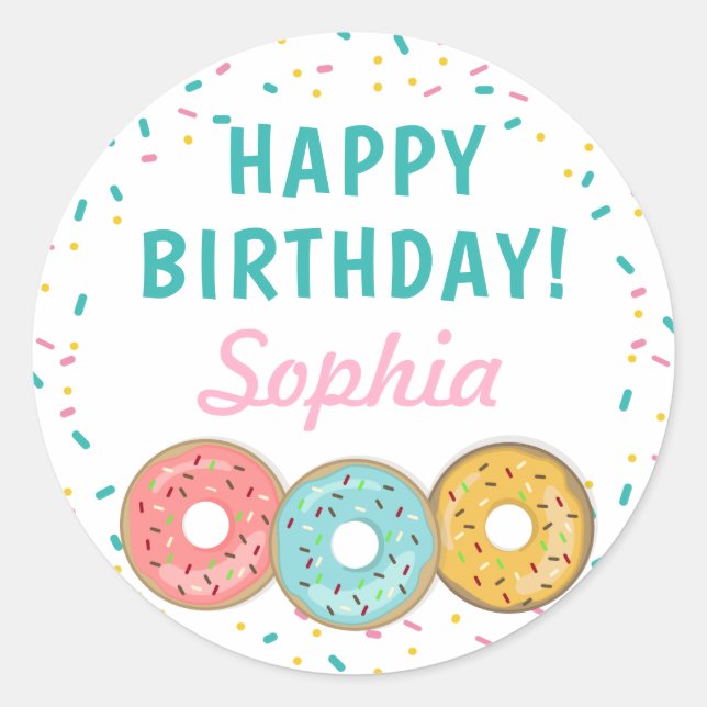 Sweet Doughnuts Happy Birthday Classic Round Sticker (Front)