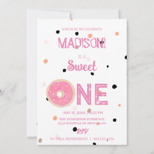 Sweet doughnuts, rainbow colours, sweet first birt invitation