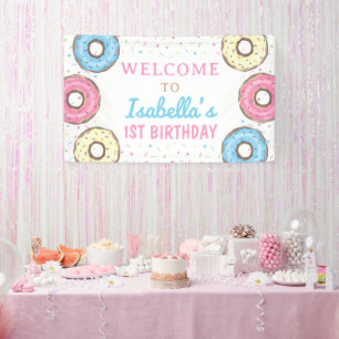Sweet Doughnuts Sprinkles Birthday Welcome Backdro Banner