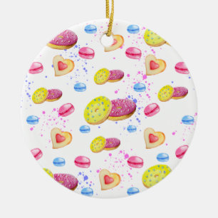Sweet doughnuts with colourful glaze ceramic tree decoration