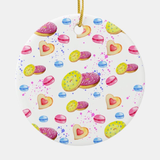 Sweet doughnuts with colourful glaze ceramic tree decoration (Front)