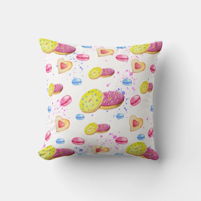 Sweet doughnuts with colourful glaze pattern cushion (Front)