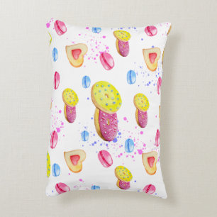 Sweet doughnuts with colourful glaze pattern decorative cushion