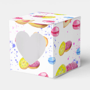 Sweet doughnuts with colourful glaze pattern favour box