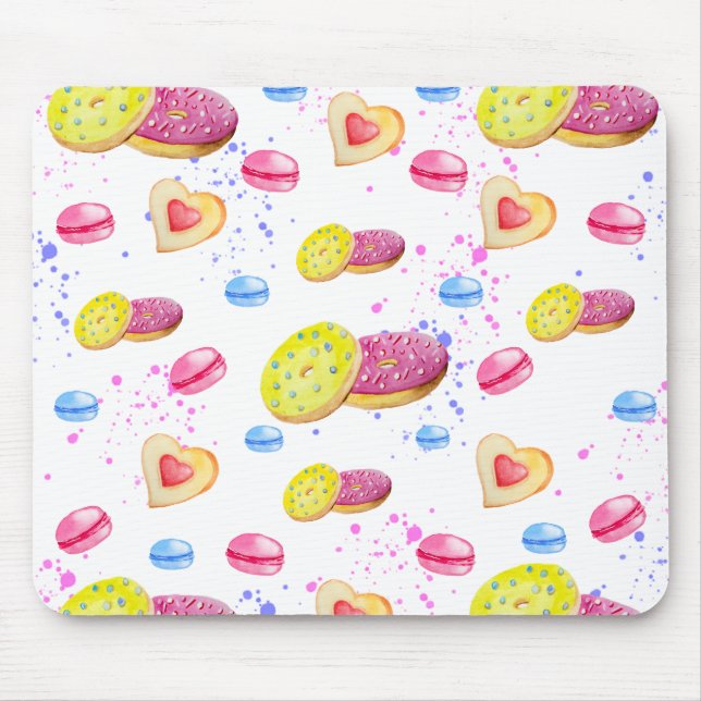 Sweet doughnuts with colourful glaze pattern mouse mat (Front)