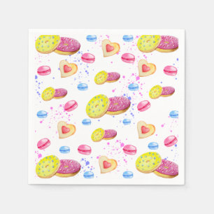 Sweet doughnuts with colourful glaze pattern napkin