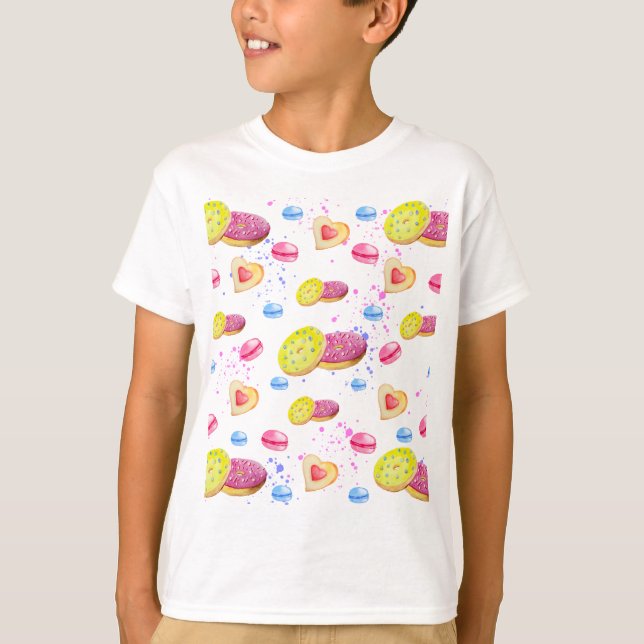 Sweet doughnuts with colourful glaze pattern T-Shirt (Front)