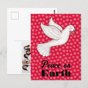 Sweet Dove & Berries Red Snowflakes Peace on Earth Postcard