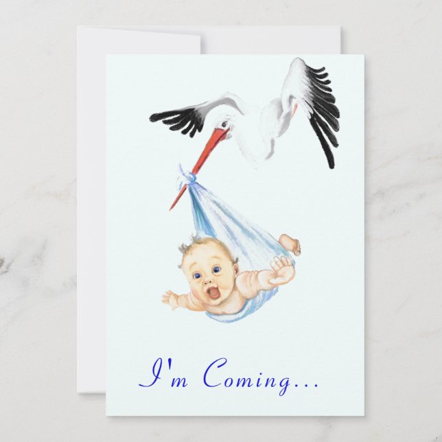 Sweet Drawing Fun Stork Baby Shower Invitation (Back)