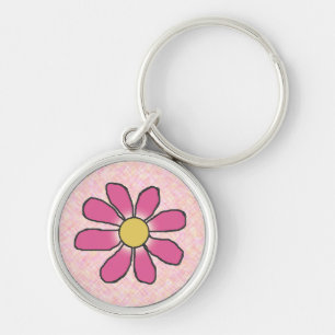 Sweet Drawn Pink Flower Key Ring