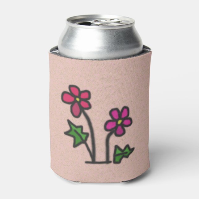 Sweet Drawn Pink Flowers Can Cooler (Can Front)