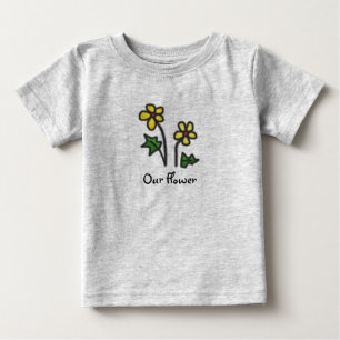 Sweet Drawn Yellow Flower with Custom Text Baby T-Shirt