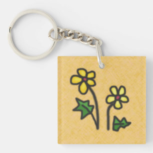 Sweet Drawn Yellow Flowers on any Colour Key Ring