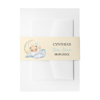 Sweet dream teddy bear Boy baby Shower Invitation Belly Band