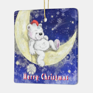 Sweet Dreaming Little Bear - Merry Christmas Ceramic Ornament