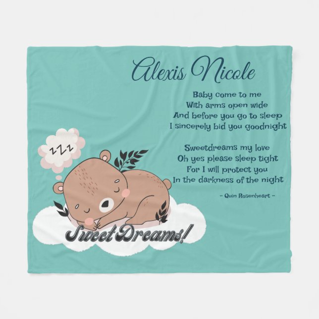 Sweet Dreams Baby Bear  Fleece Blanket (Front (Horizontal))